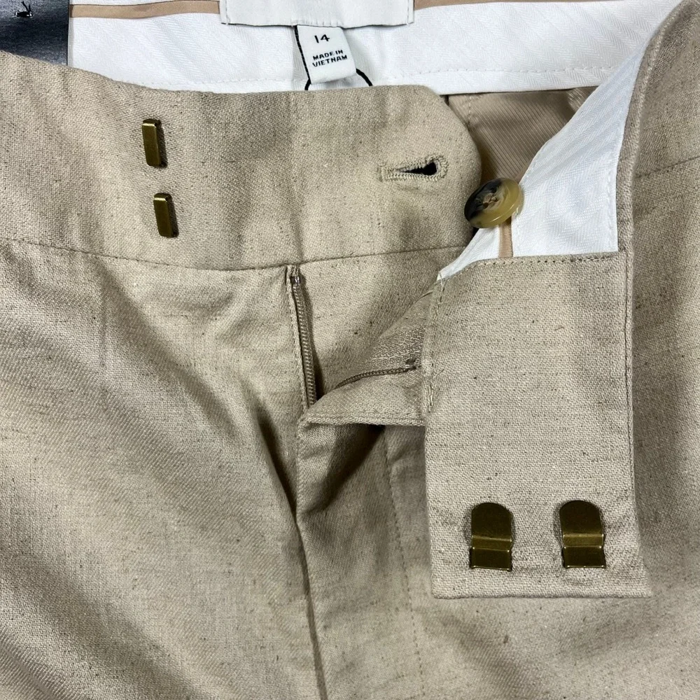 Banana Republic  Linen Blend Pants Womens 14 Beige High Rise Cropped Tuxedo NEW